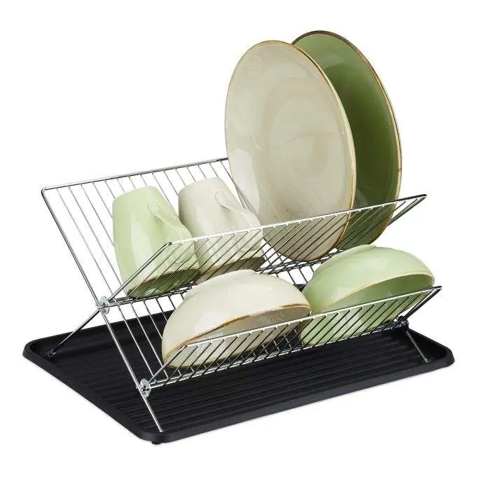 Foldable dish rack with drip tray | Prissänkt